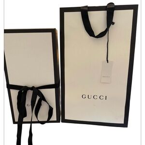 Authentic Gucci empty Shopping Bag, Shoe Box, and Two Dust Bags and ribbon